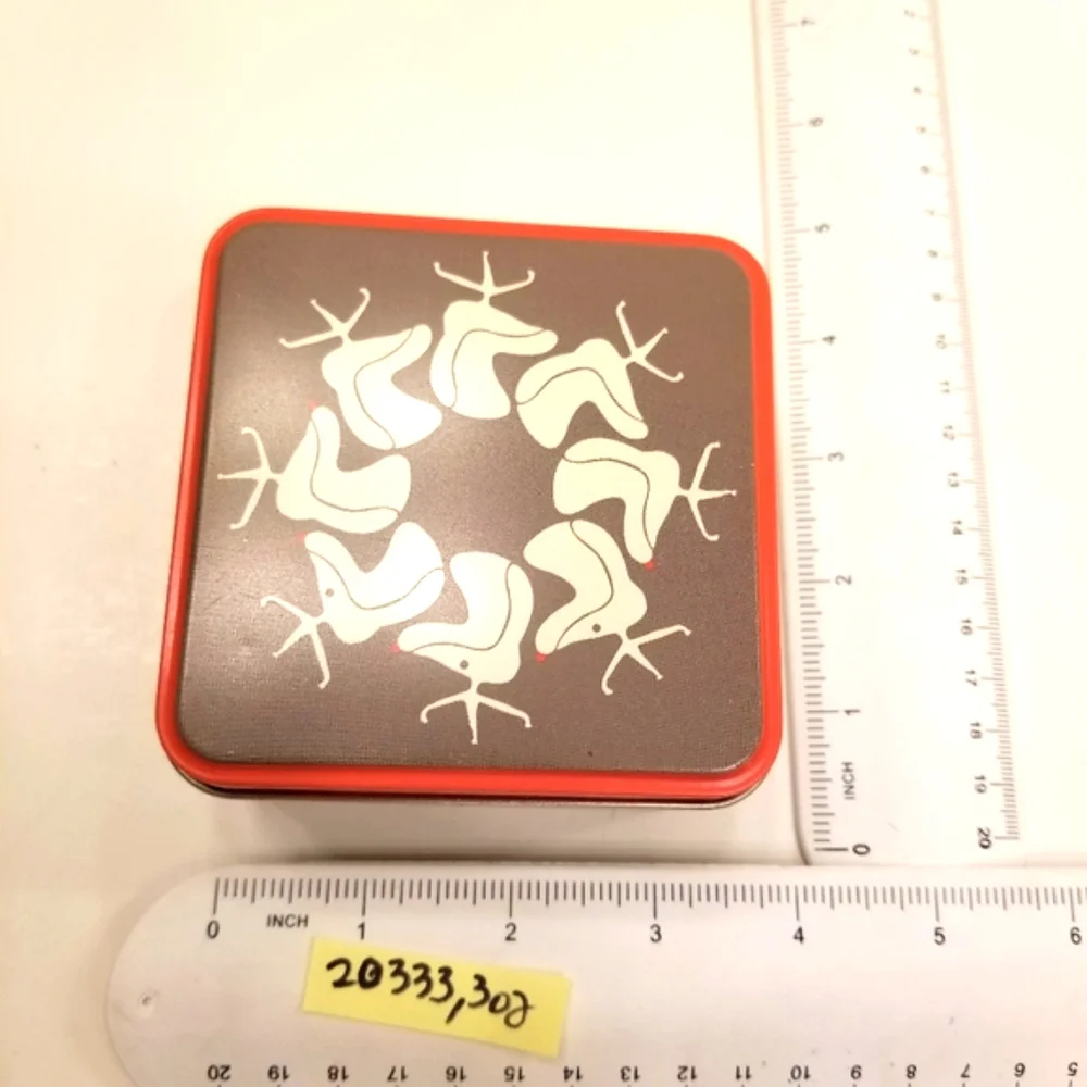 Fossil Reindeer Siver-tone Christmas Metallic Square Tin with Reindeer Design